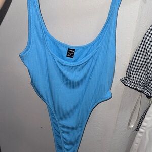 SHEIN Baby Blue Ribbed Kids One-Piece